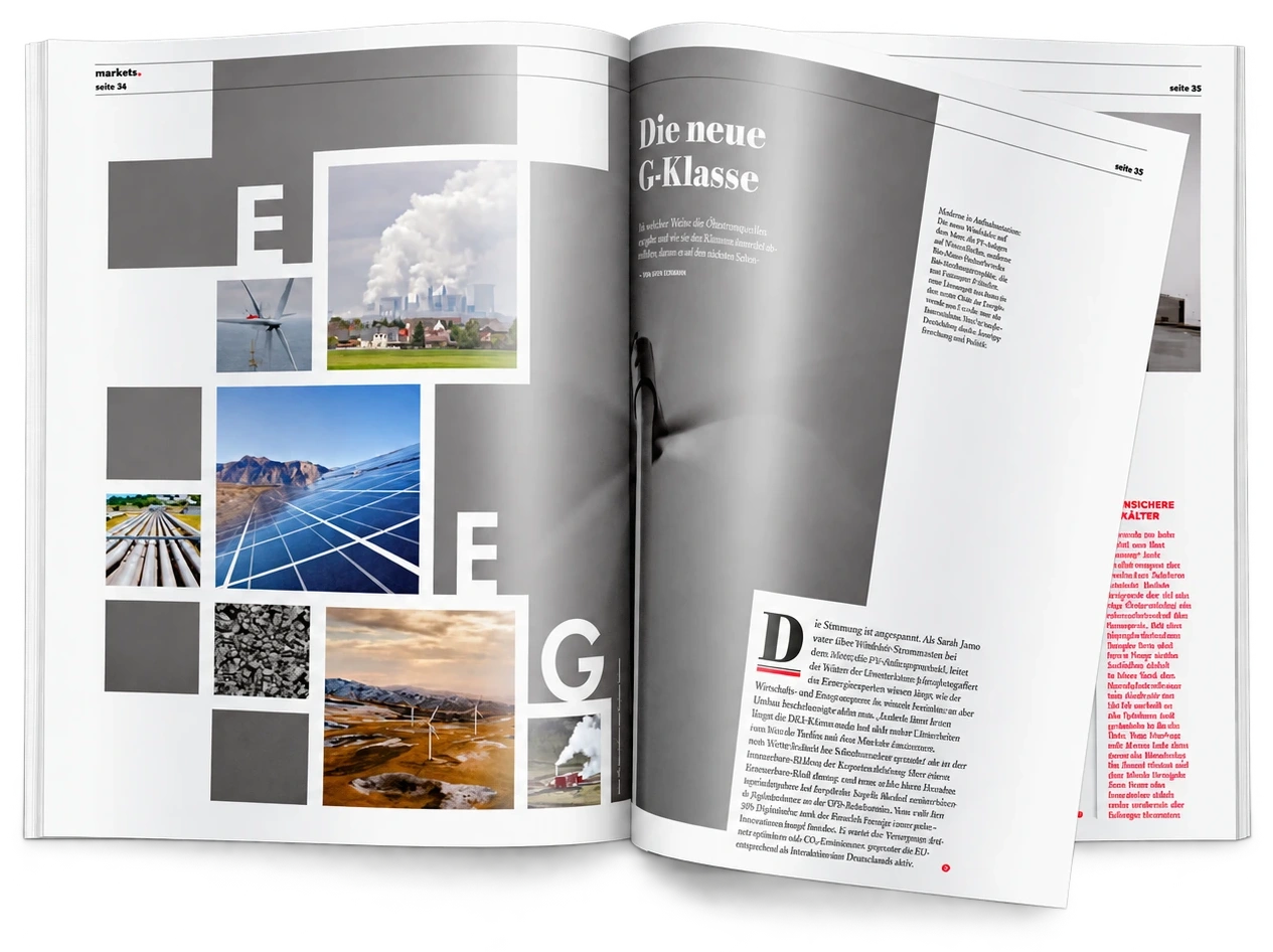 Magazinlayout Die neue G-Klasse mit Fotocollage und großflächiger Typografie