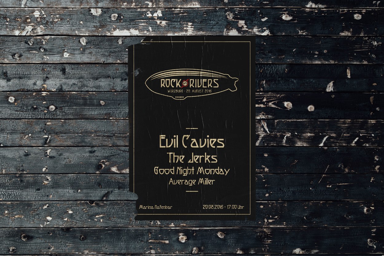 Rock-am-Rivers-Plakat an einer dunklen Holzwand